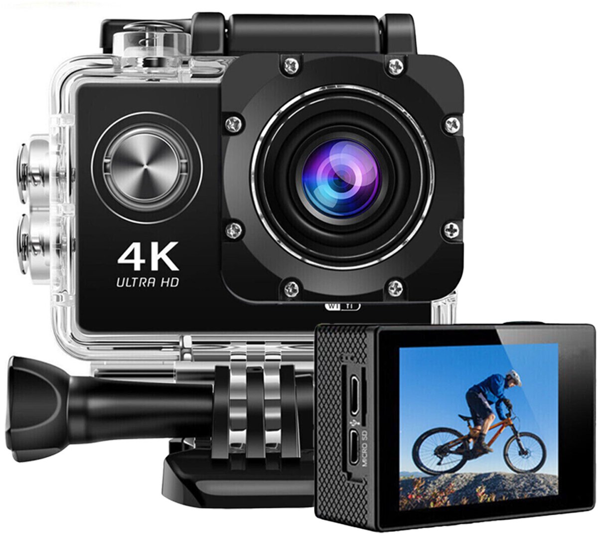 4K-actiecamera - Onderwatercamera - Actiecamcorder - Waterdicht voor buiten - Helmcamera - Wi-Fi-camcorder - Werkelijke opnameresolutie: 4096*2160 - ABS - Zwart