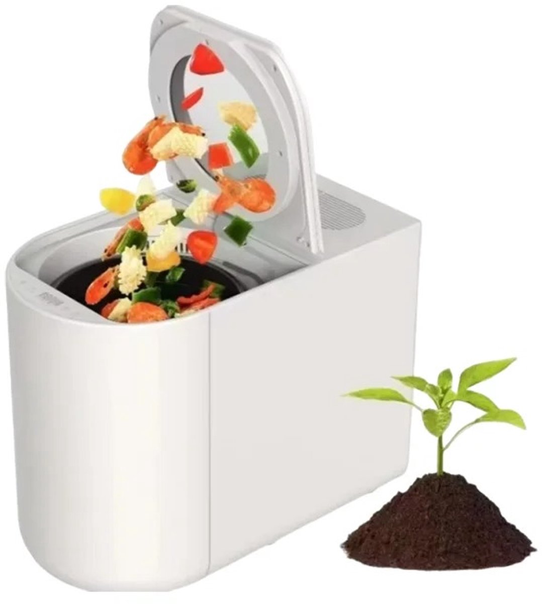 Veya Keukencomposter - Keuken afvalbak - Composter - Keukenafval verwerkt in 3-8 uur - Geurloze koolstoffilters - 4.5 liter - Wit