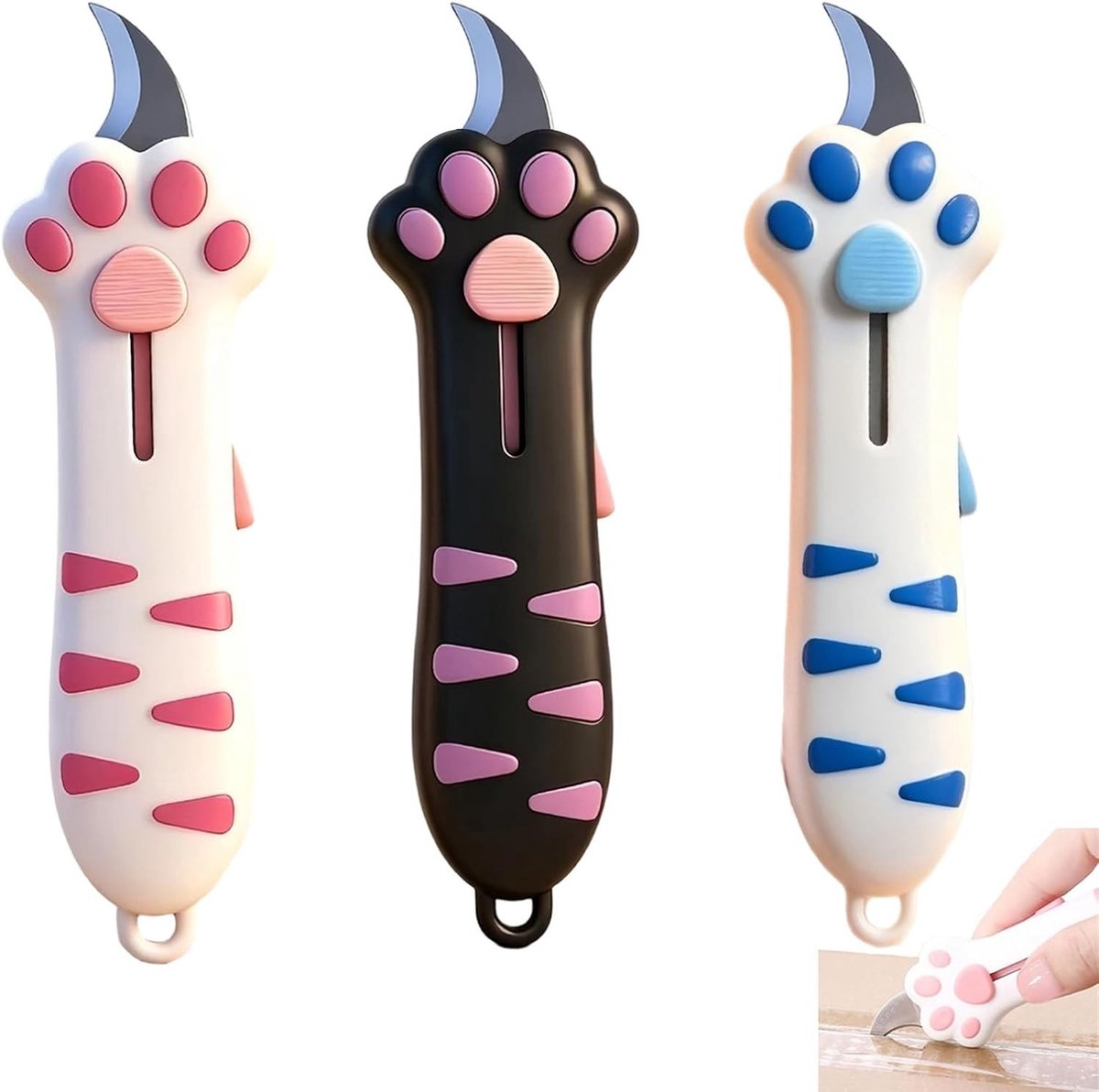 3 stuks intrekbare dozenopener met kattenpoot handvat - multifunctioneel kartonmes voor het openen van pakketten, snijden van papier en doosjes, ideaal voor verzending en knutselen