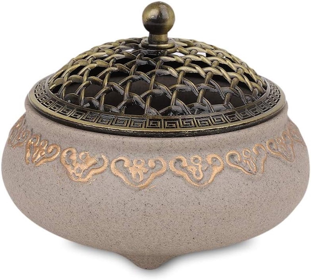 Ronde keramische wierookbrander met vuurvaste mat en metalen deksel voor huisdecoratie en geschenken, ideaal voor aromatherapie en ontspanning