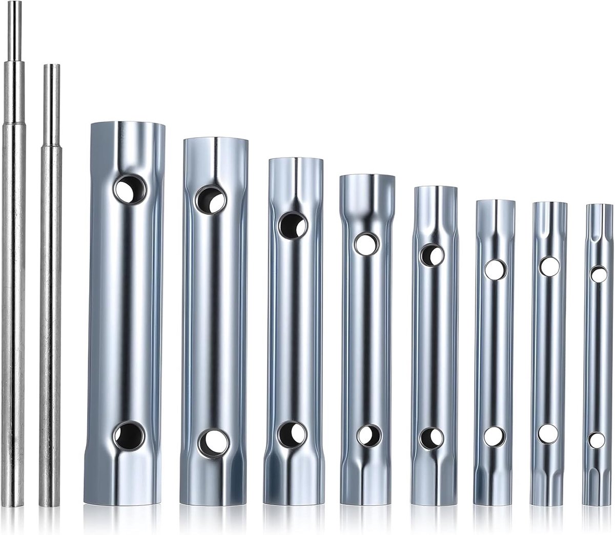 Sleutelset loodgieter - Zilver - 6-22 mm - Stalen dubbele buissteeksleutelset - Voor loodgieters en doe-het-zelvers
