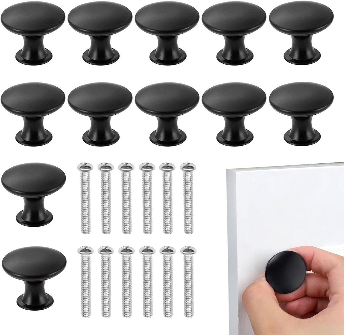 Set van 12 Zwarte Ronde Kastknoppen voor Laden en Deuren, 30mm, Mat Zwart, Duurzaam en Roestbestendig met Schroeven voor Eenvoudige Montage
