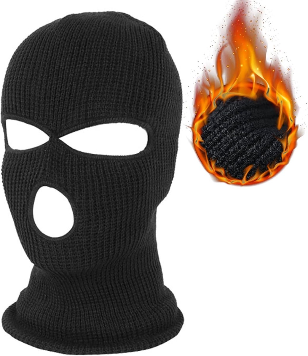 Warm gebreide balaclava met 3 gaten voor thermische gezichtsbedekking, ideaal voor winterse buitensporten zoals fietsen en skiën