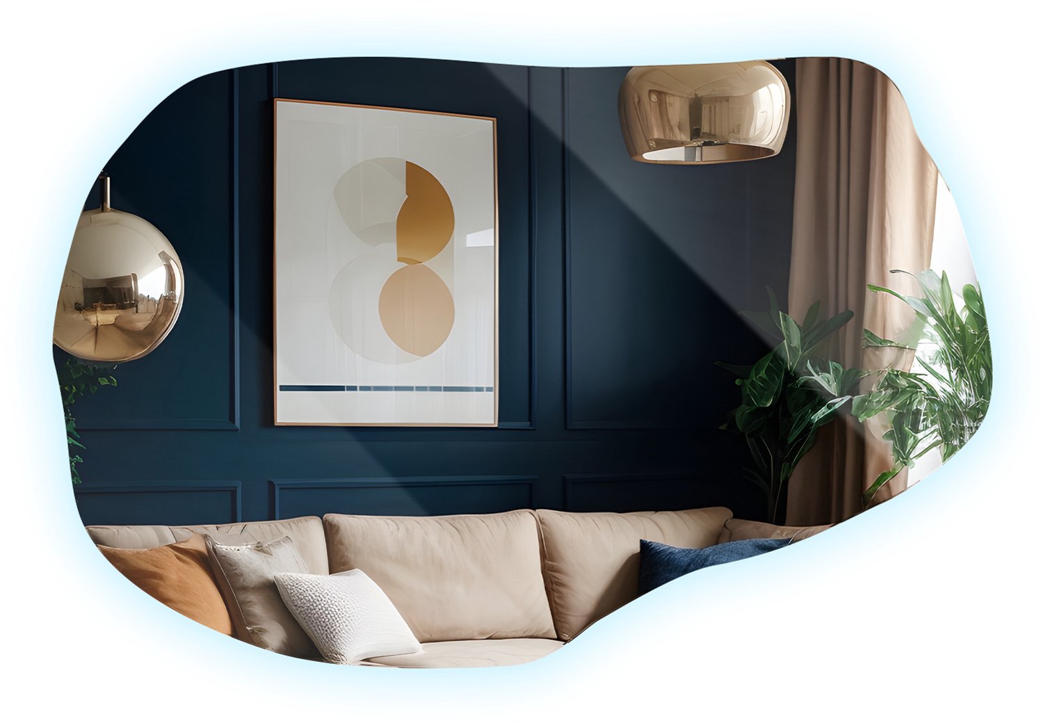 WallMuralia - Asymmetrische spiegel - 90 x 58,5 cm - Asymmetrische spiegel met verlichting Koel licht - Organische spiegel - Decoratieve wandspiegel