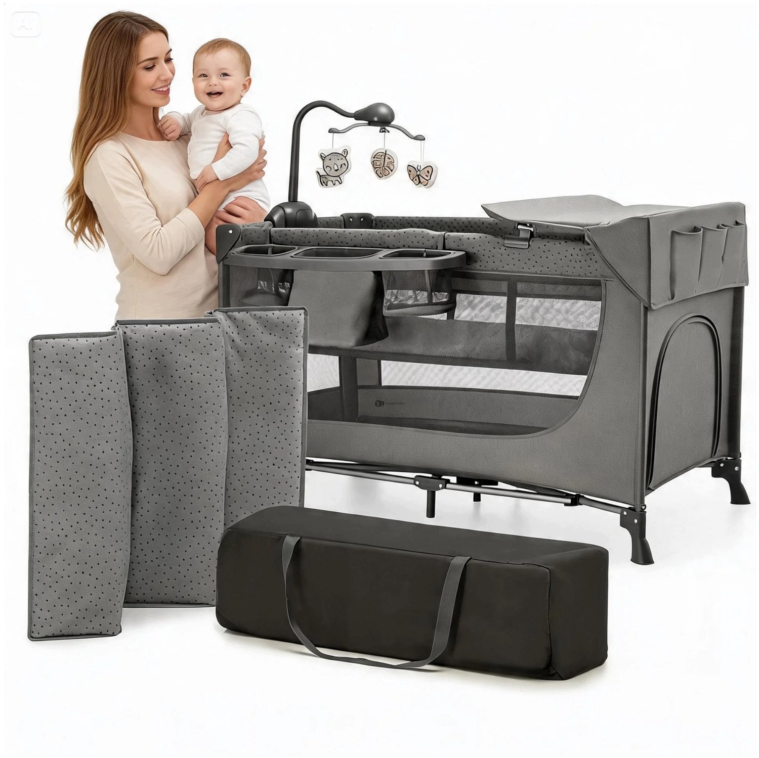 JOY 2 Reisbedje 3-in-1 met Aankleedkussen en Accessoires