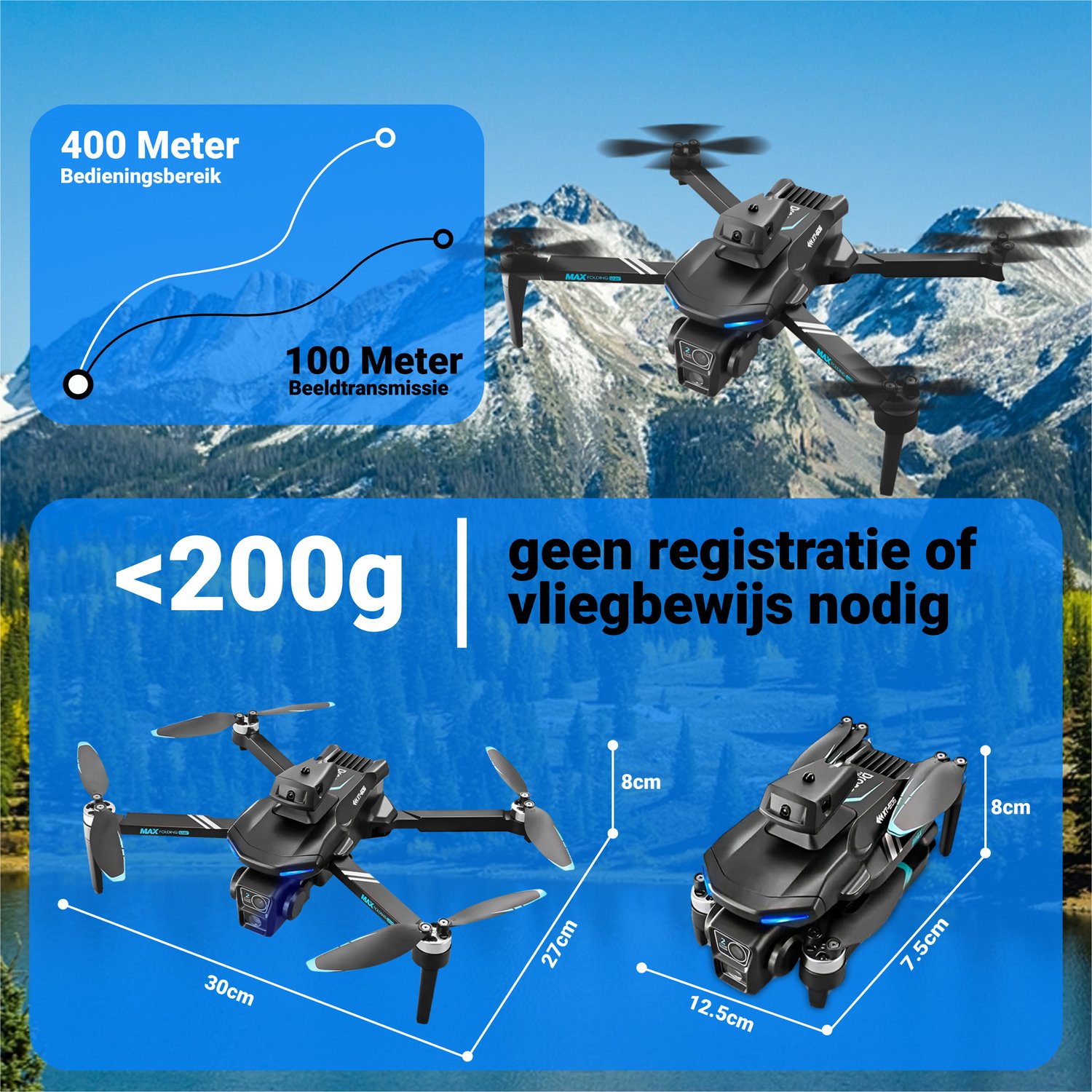 HAWX XT606 PRO Drone - Drone met 4K Camera - Mini drone - Voor Kinderen/Volwassenen - Drones - Tot 120 Minuten Vliegen - Incl. 3 Batterijen, Opbergtas, Landing Pad — afbeelding 7