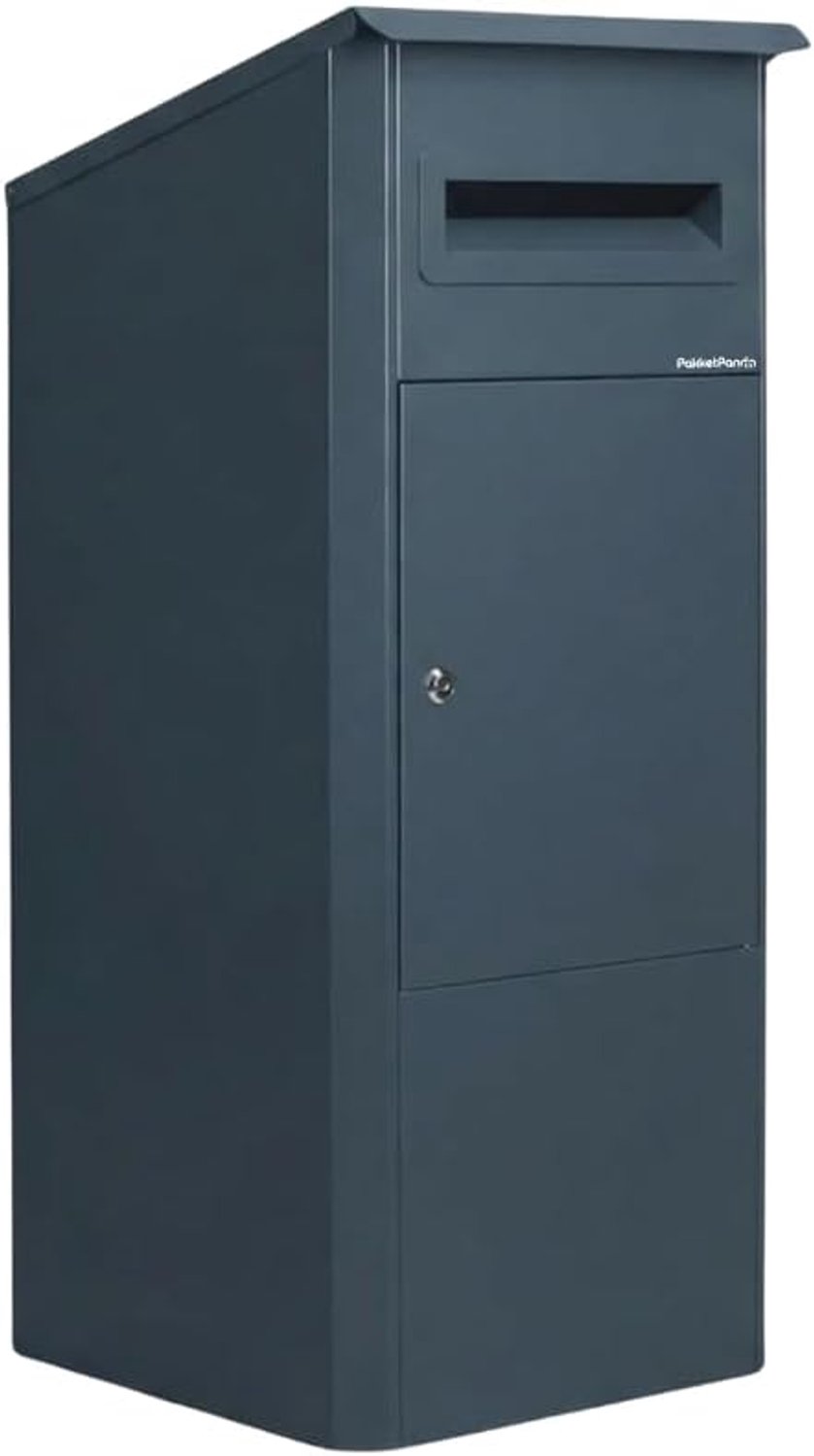 Package box XXXL, galvanised steel, black, 104.5 x 38.5 x 41.5 cm, robust cylinder lock, wall mounted or free - ShopVlot