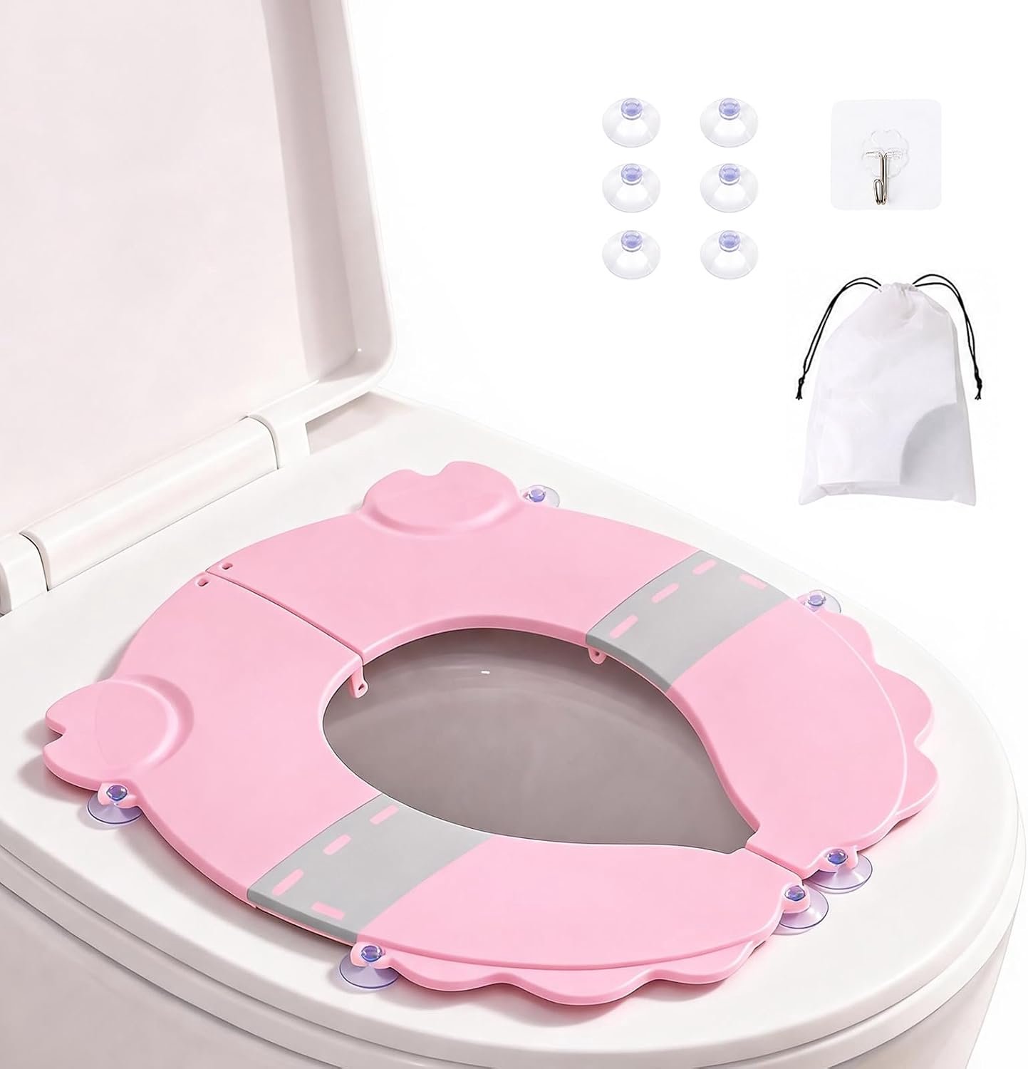 Opvouwbare toiletbril voor kinderen, draagbaar met zuignappen, antislip, roze, reiswc-bril - ShopVlot