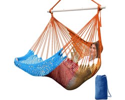 Chihee Handgebreide katoenen hangstoel, met katoenen touw, zachte zitting, heldere kleuren, rekbaar, grote - ShopVlot