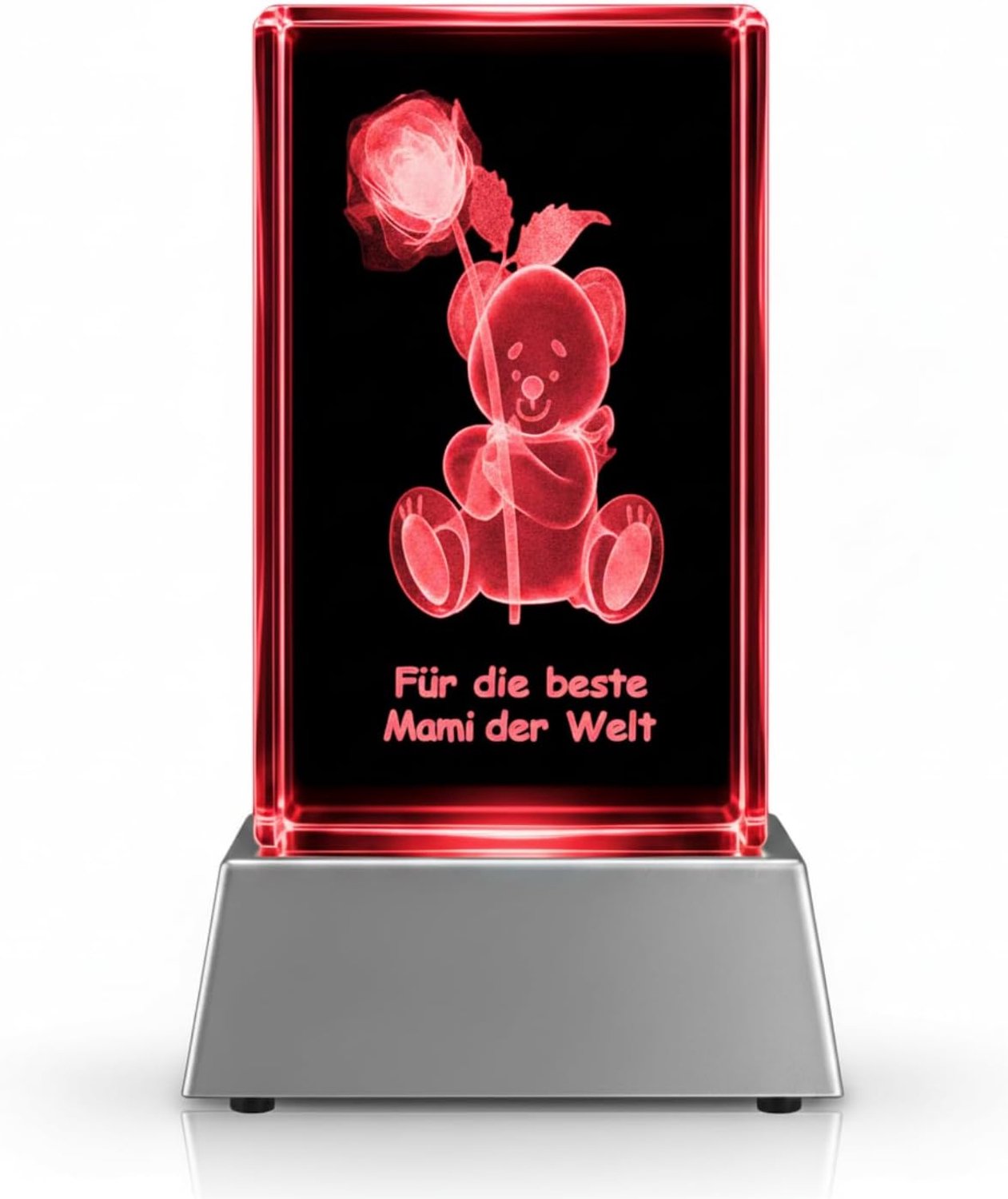 LED Kaars - 8 x 5 x 5 cm - Kristallen Glazen Blok - 3D Lasergravering Teddy Roos - Moederdag - Homevero