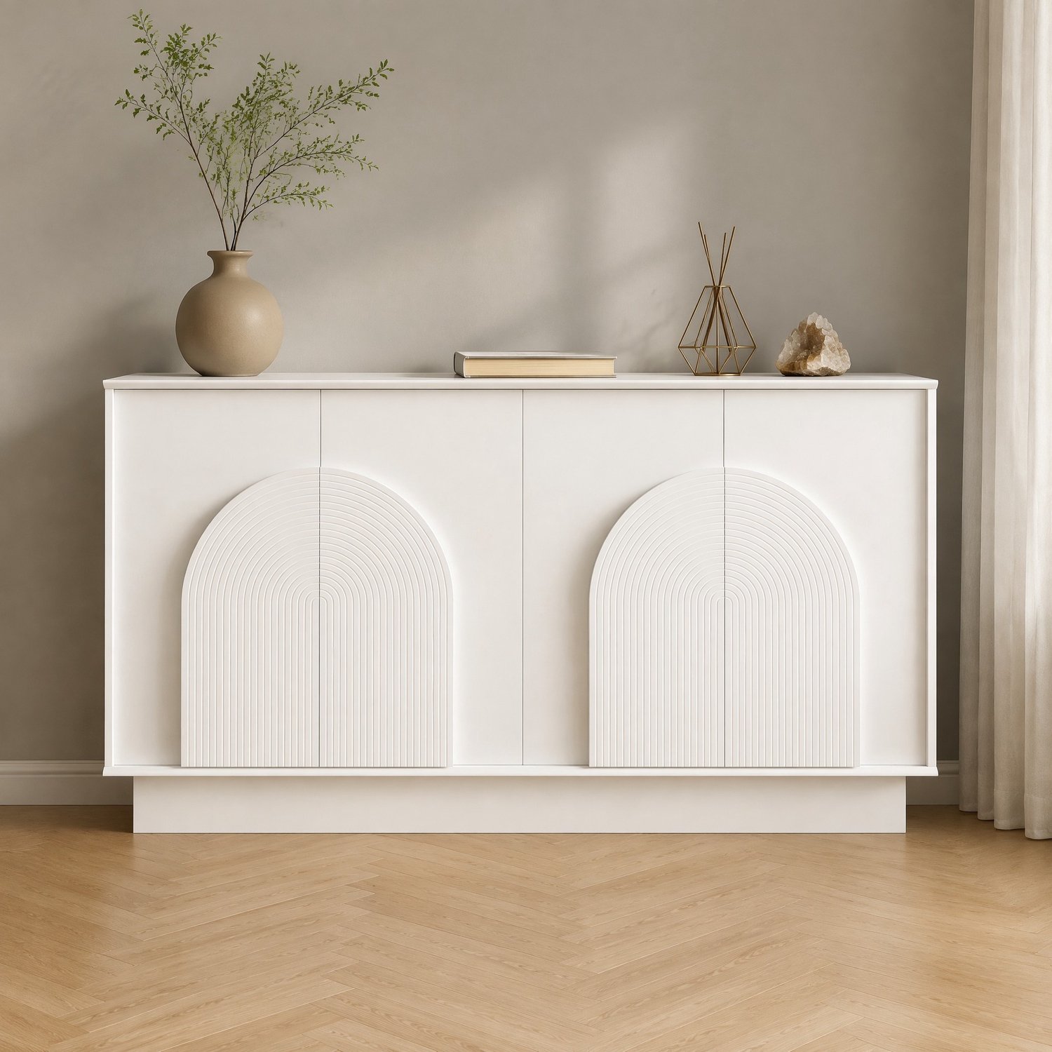 Maisentiel Wit dressoir met 4 deuren en boogvormige deurpanelen - MDF - 160 x 38 x 80 cm
