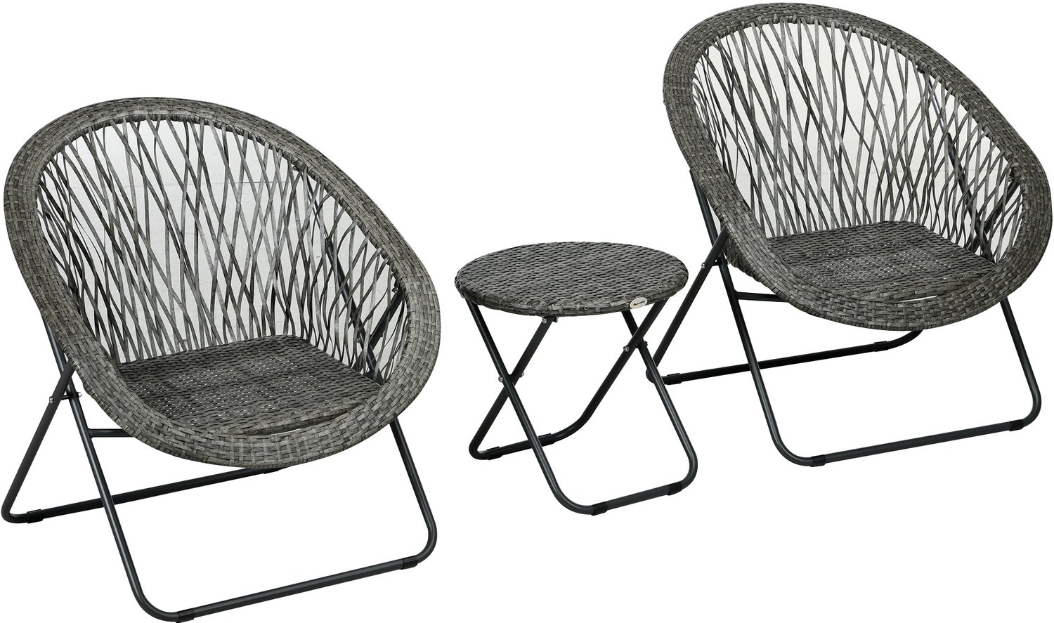 Outsunny Rattan Bistro Set Stahl, PE Rattan Grau Grijs