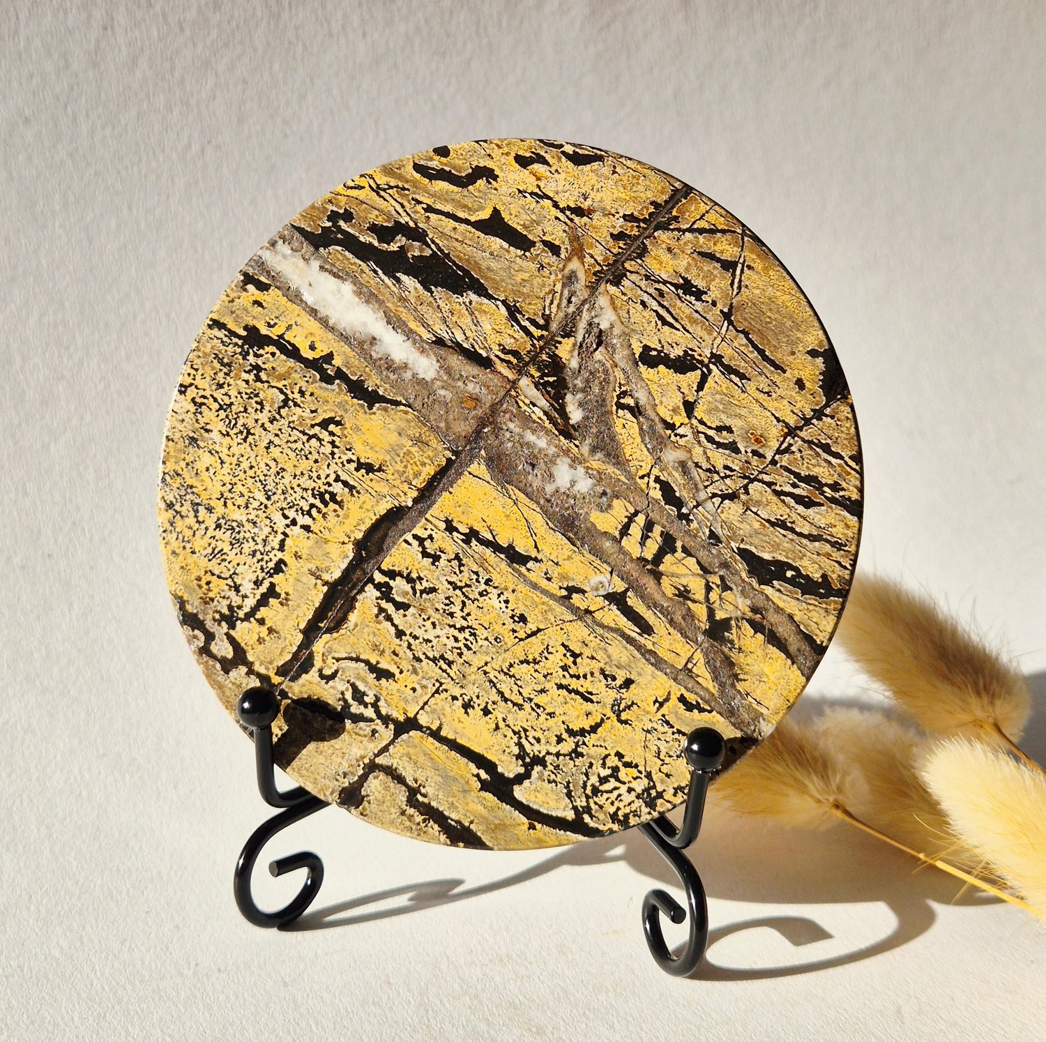 Moonlight Gemstones Picture Jasper Schijf op Metalen Standaard – ca. 10 cm #6 Meerkleurig