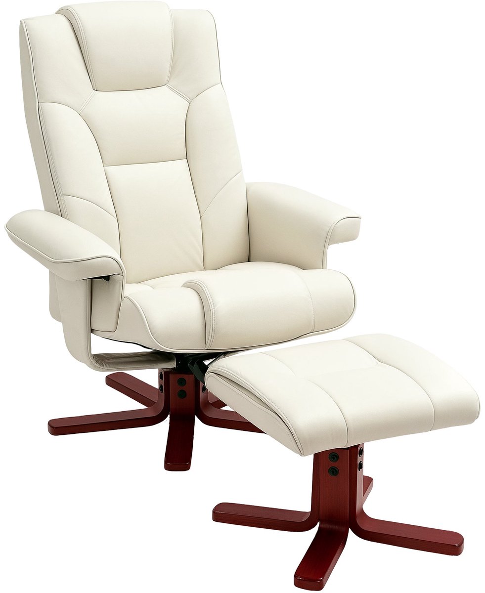 Merax Relaxfauteuil Met Voetenbank - Roomwitte Televisiefauteuil Met Ligfunctie Wipfunctie Verstelbare Rugleuning En Kunstleer - Tot 150 kg