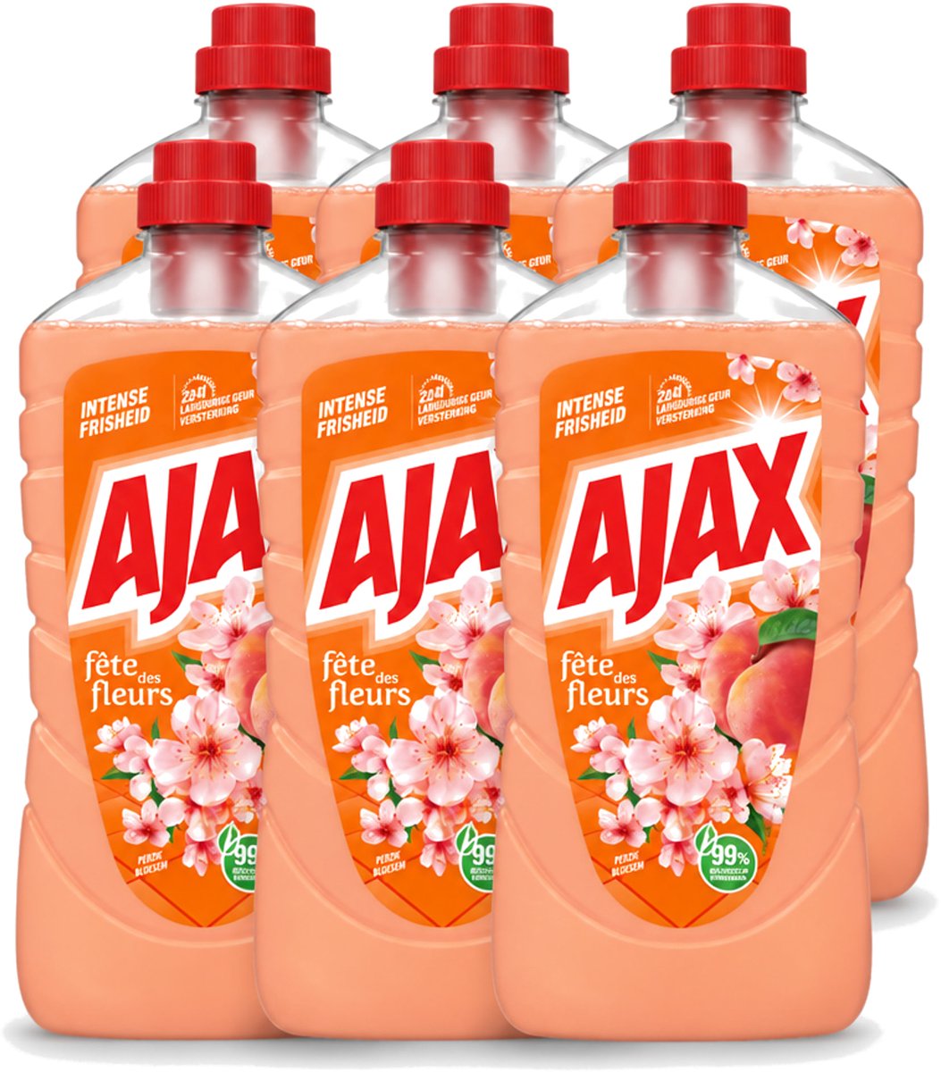 6 x Ajax – Allesreiniger – Perzik – 1000 ml - Voordeelverpakking - 6 stuks