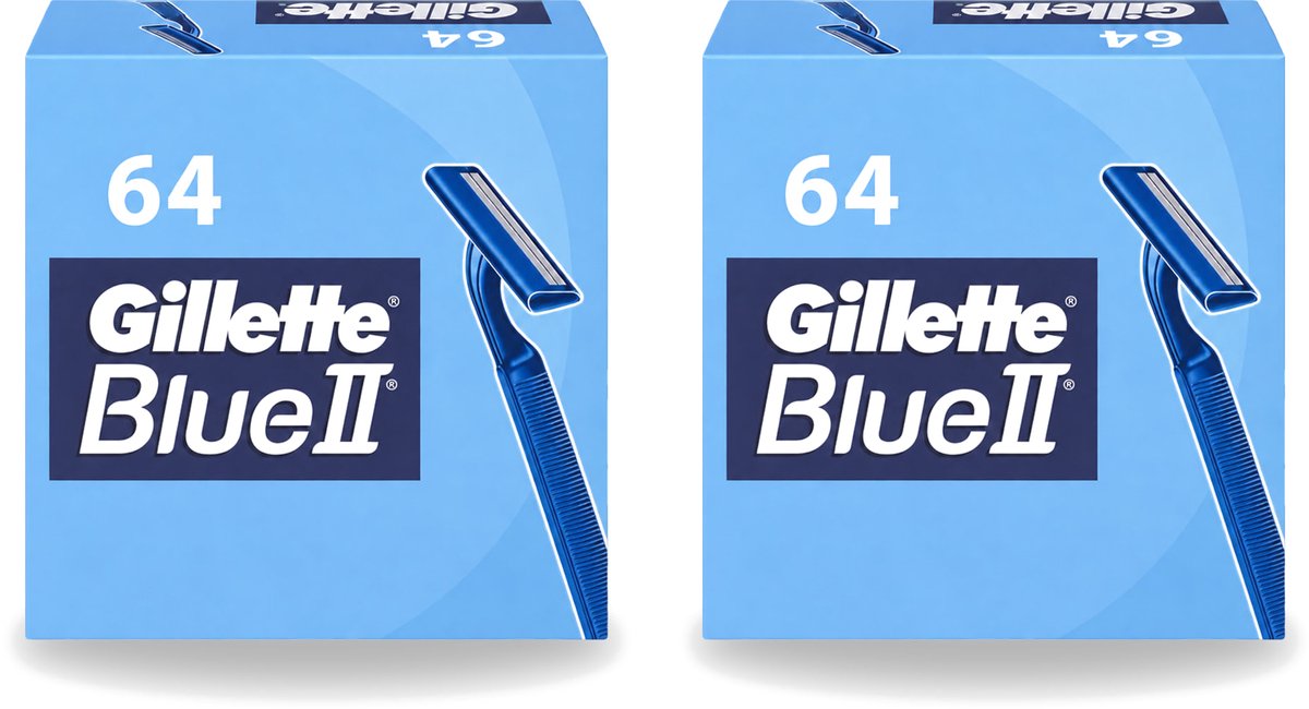 2 x Gillette - Blue 2 - Wegwerpscheermesjes - Duurzaam en comfortabel - 64 Scheermesjes - Voordeelverpakking - 2 stuks