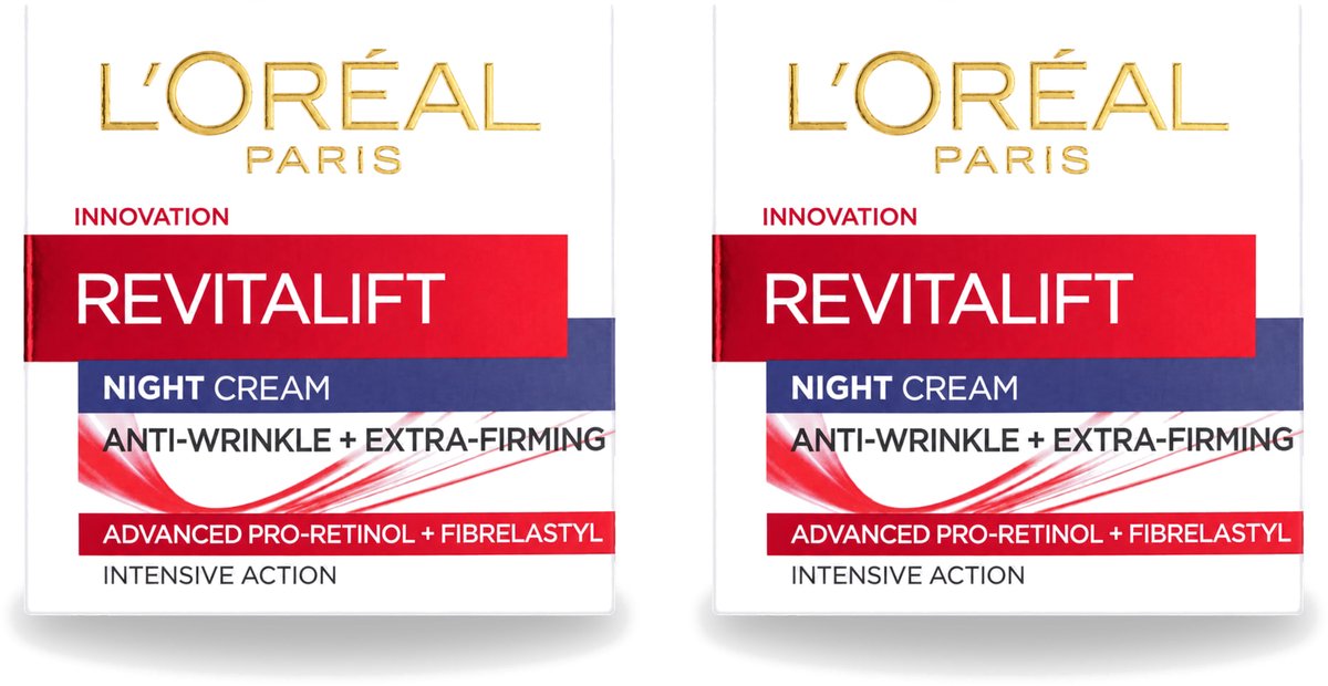 2 x L'Oréal Revitalift - Nachtcrème - Anti-Rimpel - Hydraterend en Verstevigend - 50 ml - Voordeelverpakking - 2 stuks