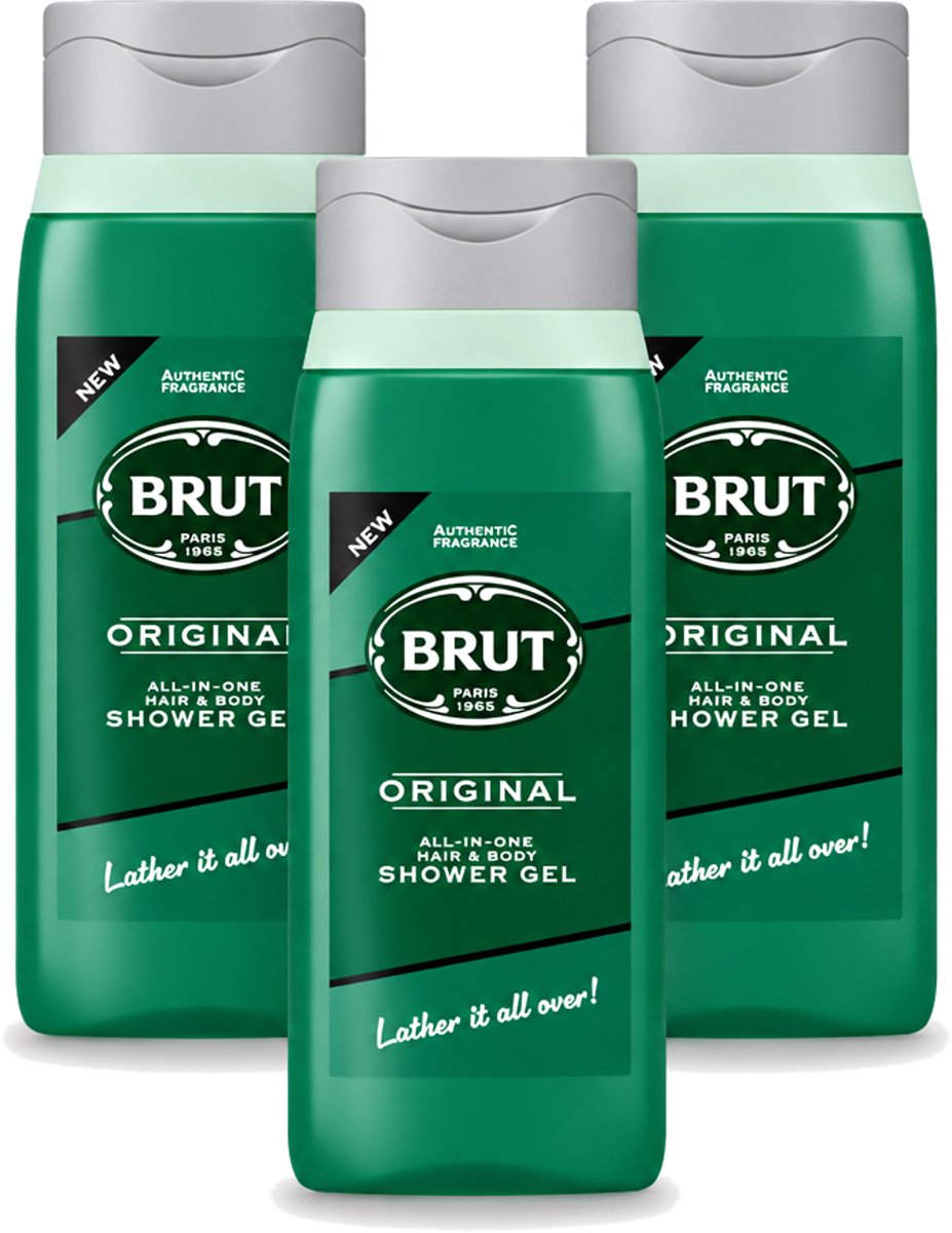 3 x Brut - Douchemiddel - All in One Haar en Body - Original - Verzorgend & Verfrissend - 500ml - Voordeelverpakking - 3 stuks