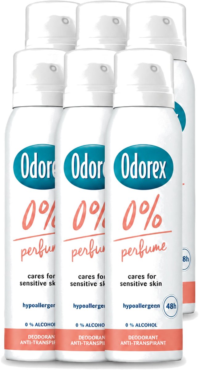 6 x Odorex - Deodorant Spray - 0% Parfum - Zonder Geurstoffen - 150 ml - Voordeelverpakking - 6 stuks