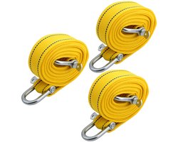 SnelShoppen - 3 stuks Sleepkabel 4M x 4,5CM - 5T Trektouw met Opbergtas en Versterkte U-vormige Haak - 11000 LBS Geel Sleeptouw voor Sleep- en Berging