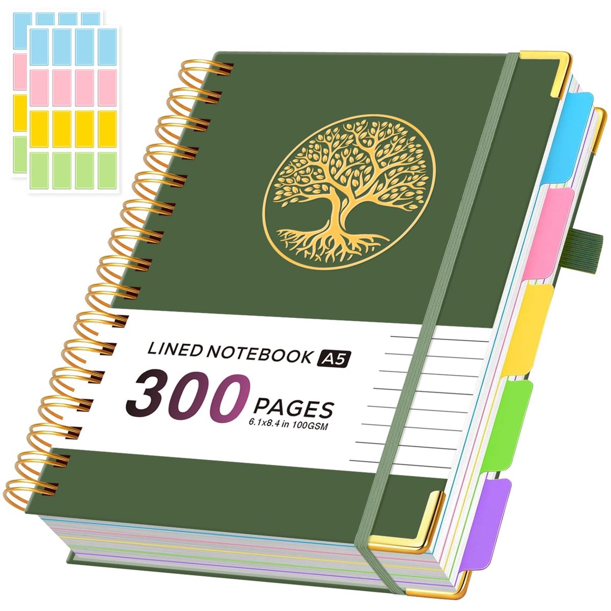 SnelShoppen - A5 Spiraal Notitieboek met 5 Vakken, 300 Pagina's Gelinieerd Papier, 100GSM, Notitieblok voor Projecten en Notities, Ideaal voor School,