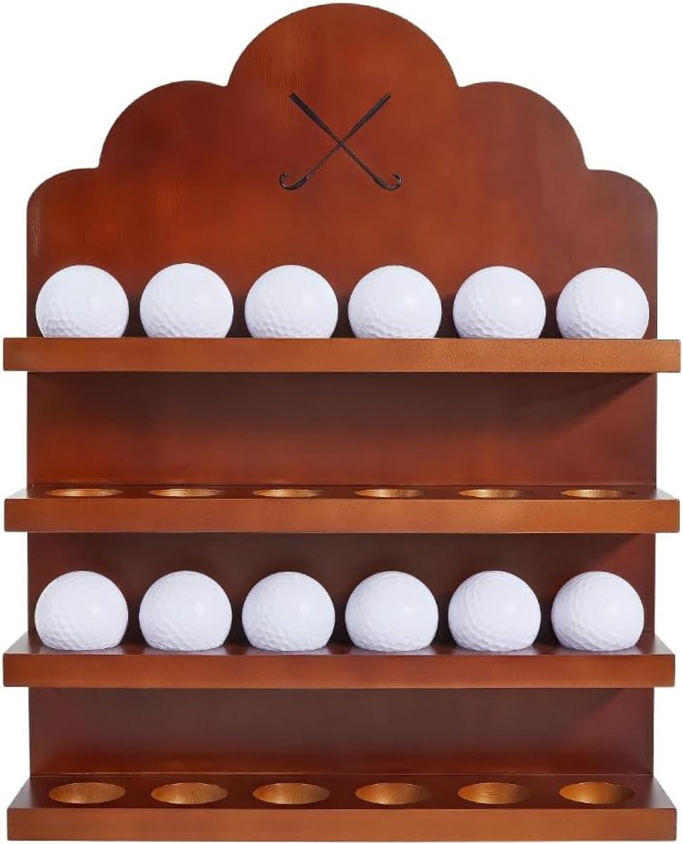 Houten Presentatiestandaard voor Golfballen, 24 Ballen, Wandmontage, Opslag en Decoratie voor Thuis en Kantoor, 400 x 300 x 6,5 cm