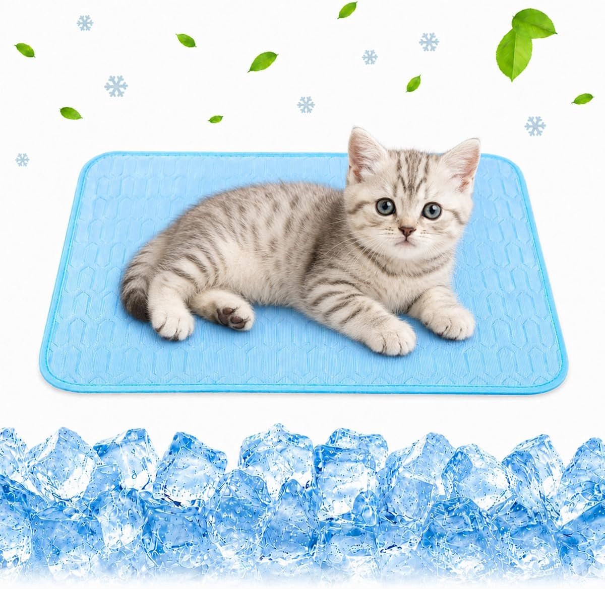 Koelmat voor honden, van ijszijde, lichtblauw, koelmat, kattenmat, kan het hele jaar door worden gebruikt, gemakkelijk te reinigen en trekt geen haren aan, voor katten en kleine honden