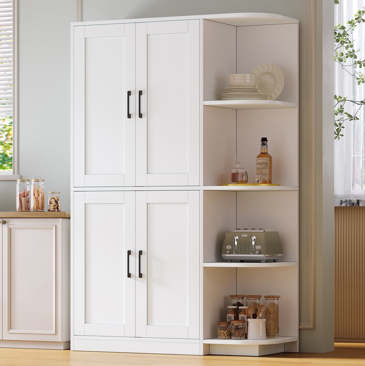 MODFU - Keukenkast - 4 Deuren - Verstelbare Planken - MDF - Wit - 103 x 40 x 163 cm