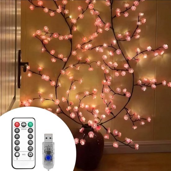 SnelShoppen - Cherry Lights, Decoratieve Takken met 144 LEDs voor Wanddecoratie, Kersenbloesem, USB Voeding, Microvezel Lichten met Afstandsbediening