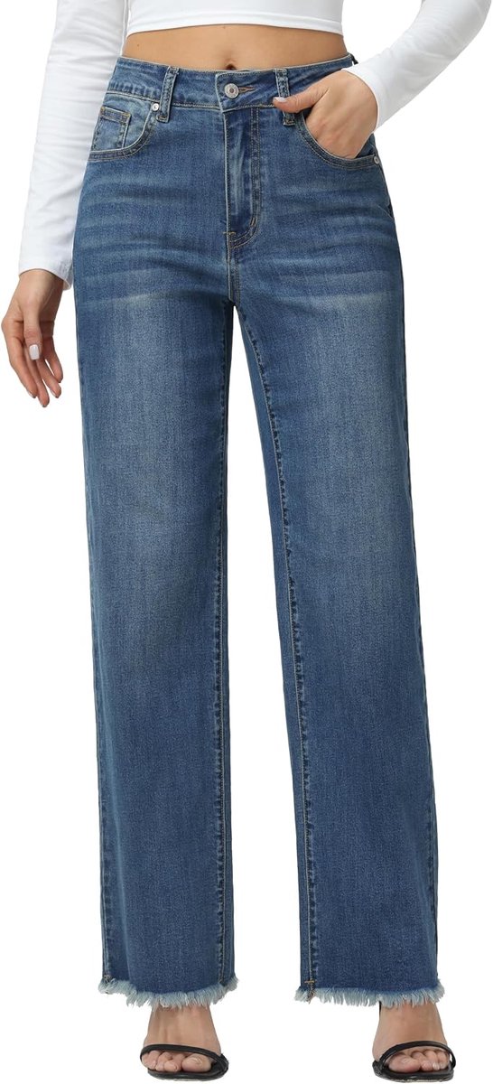 Jeans, rechte pijpen, hoge taille