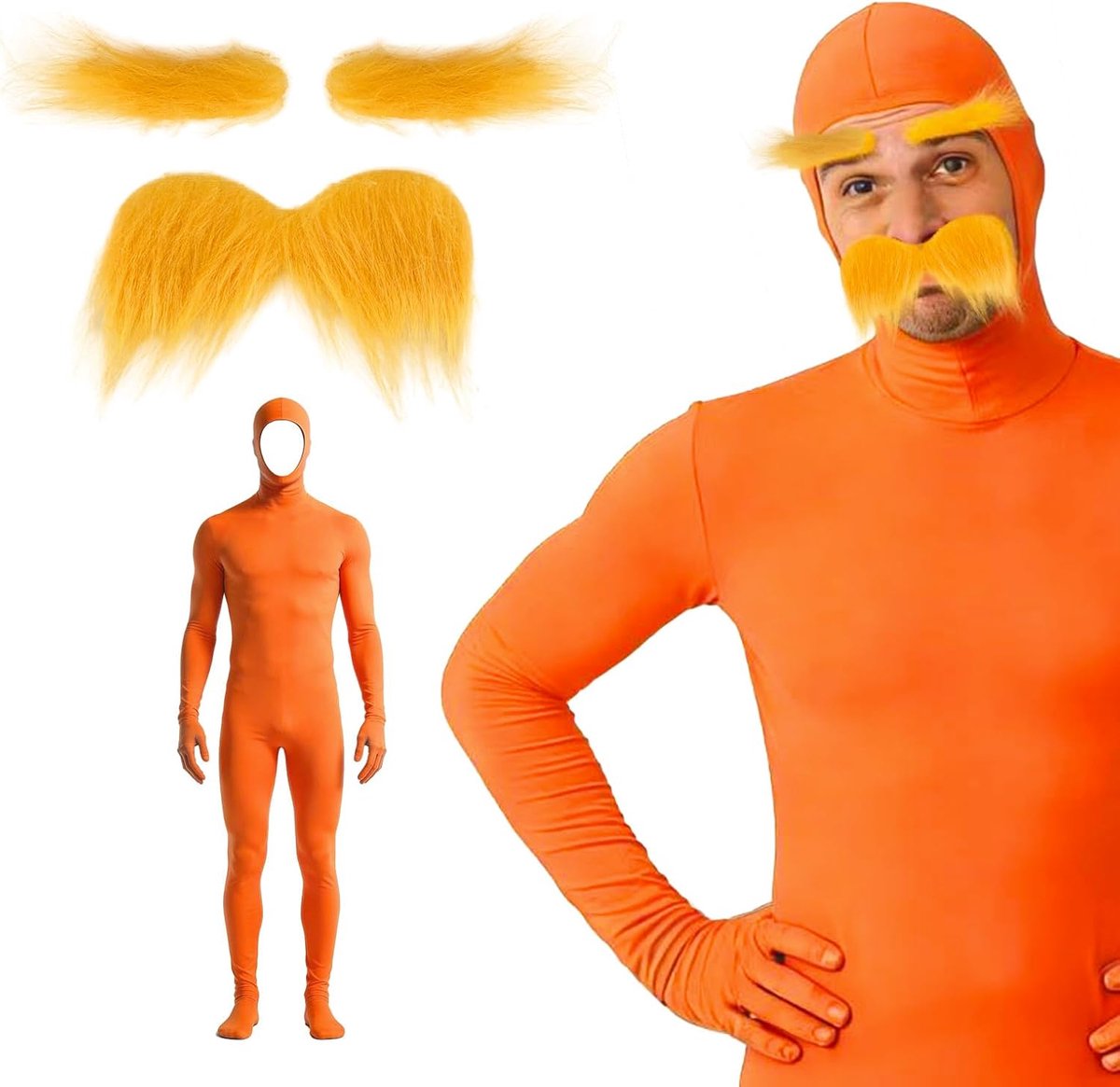 Slenderman kostuum voor volwassenen, oranje