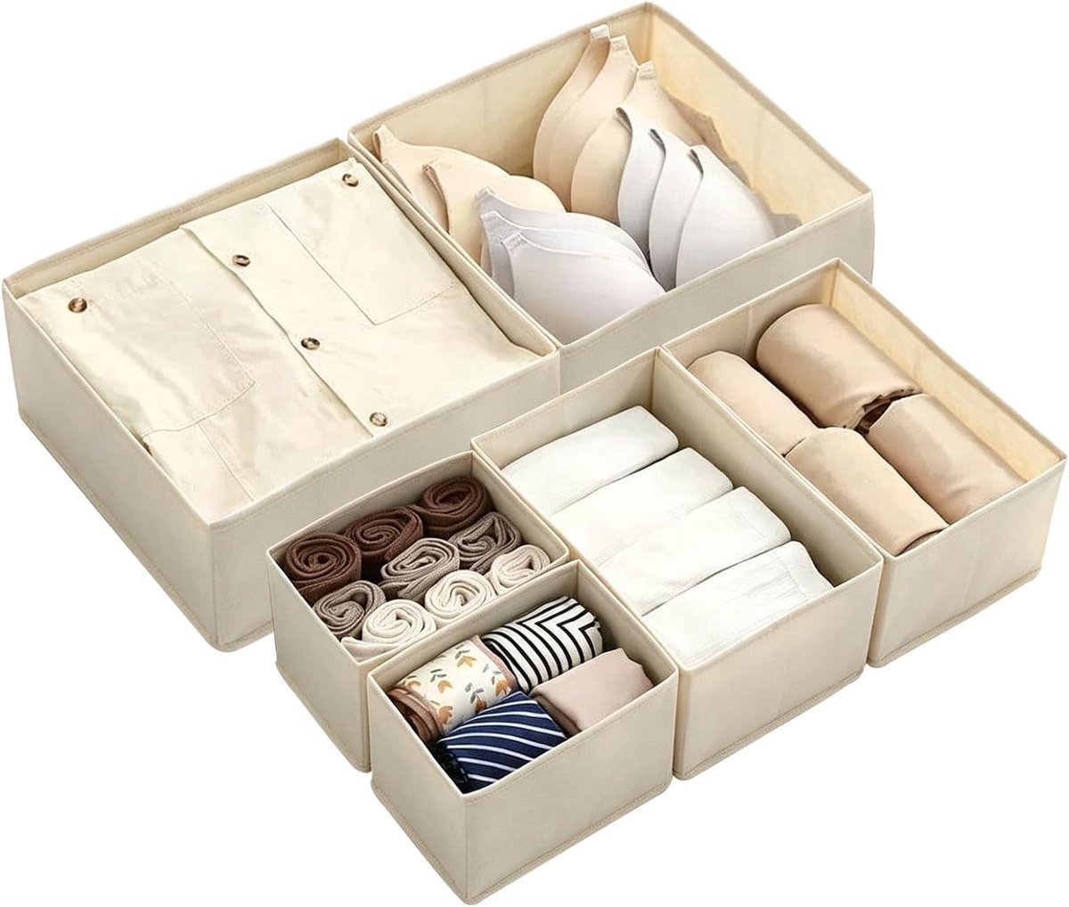 6 stuks organizers kledingkast, laden organizer, opvouwbaar | Ondergoed-organizer, organizer, luiercommode, lade-organizer, kleding, voor beha's, sokken, stropdassen, beige