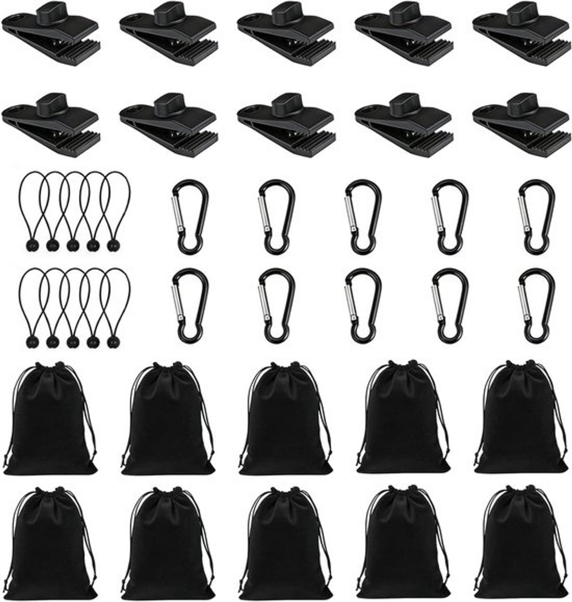 SnelShoppen - 10-delige set windbestendige zandzakgewichten voor paviljoen, tent en buitengordijnen, inclusief karabijnhaken, clips en bungee-touwen