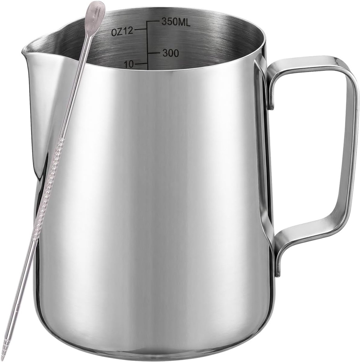 Melkopschuimer 350 ml van roestvrij staal 304, melkopschuimer met latte art pen en schenktuit voor cappuccino espresso, barista accessoires voor koffiezetapparaat, verpakking in doos