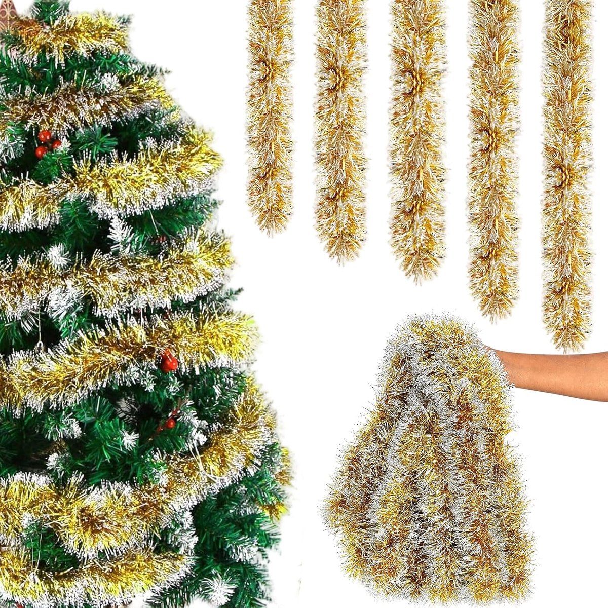 Christmas Garland, 10m Tinsel Christmas Garland, Christmas Garland, Artificial Pine Garland, for Event Decoration - ShopVlot