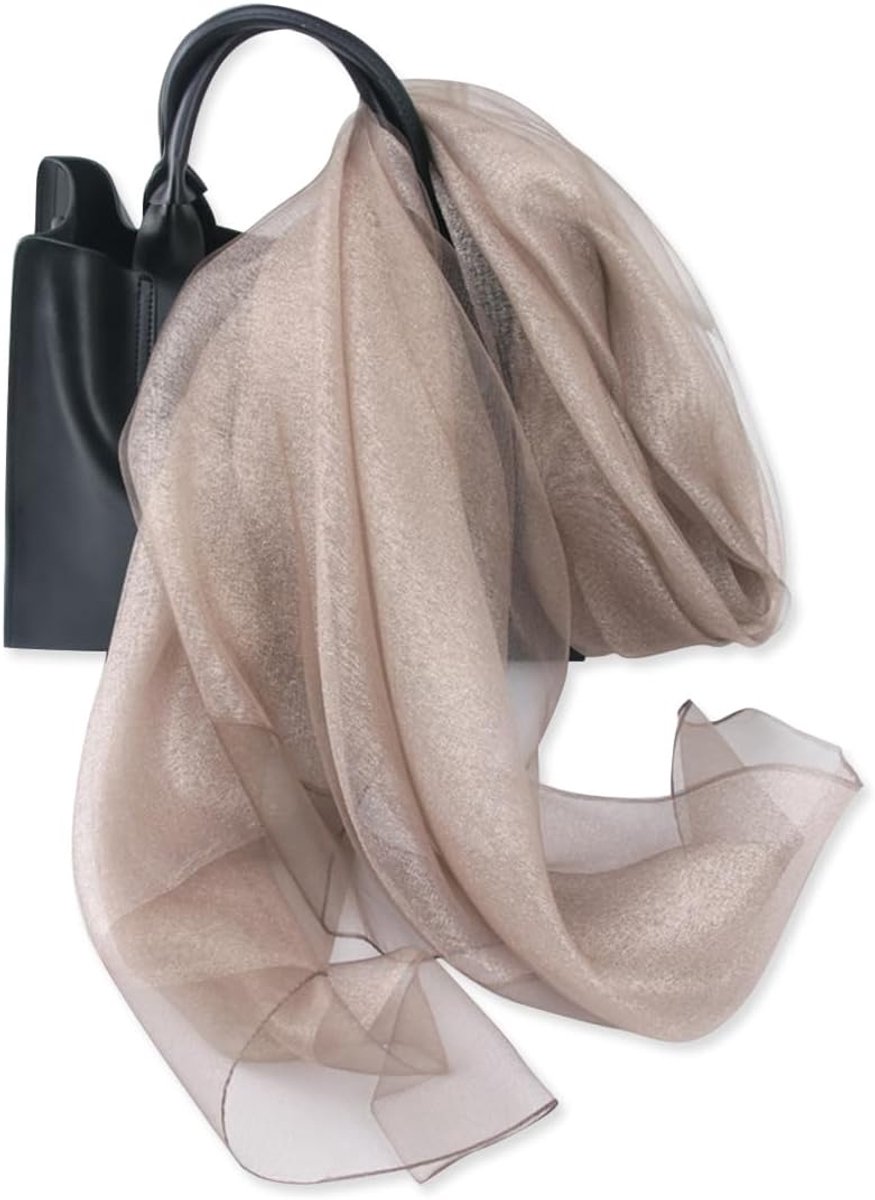 LumiSyne Double Layer Organza Silk Scarf Women Glitter Scarves and Wraps for Evening Dress Plain with Gold Thread - ShopVlot