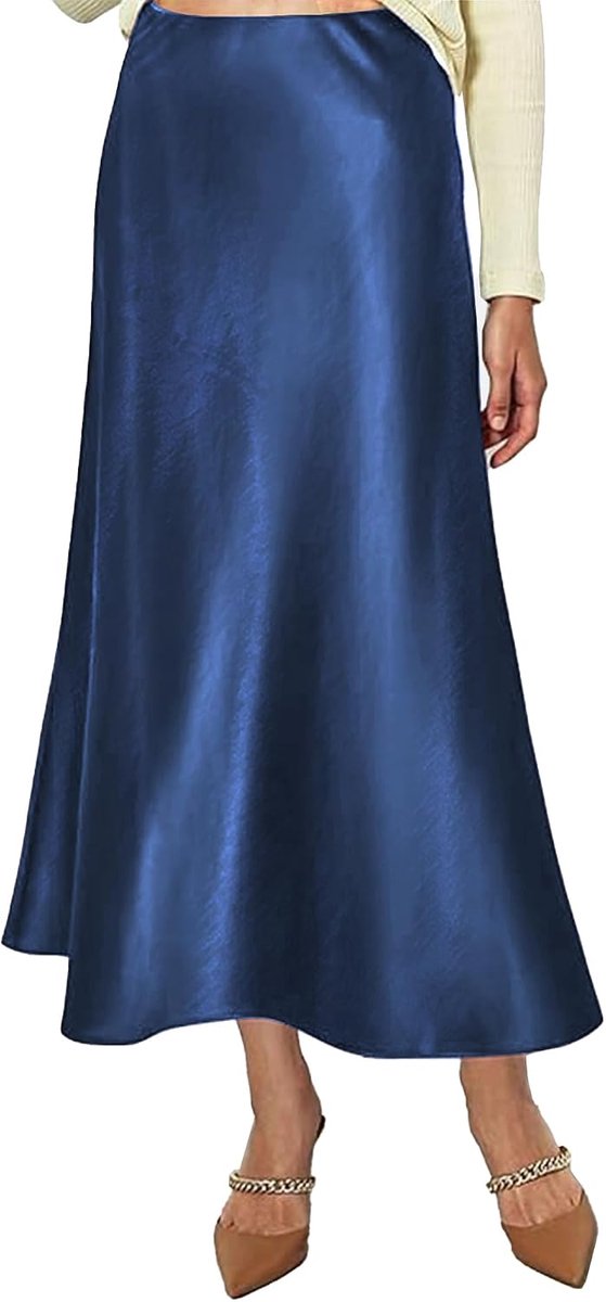 Satijnen rok voor dames, hoge taille, elegant, elastisch, satijn, casual, midi-rokken, lijnrok, kantoor, zijde, plooirok in half herfst