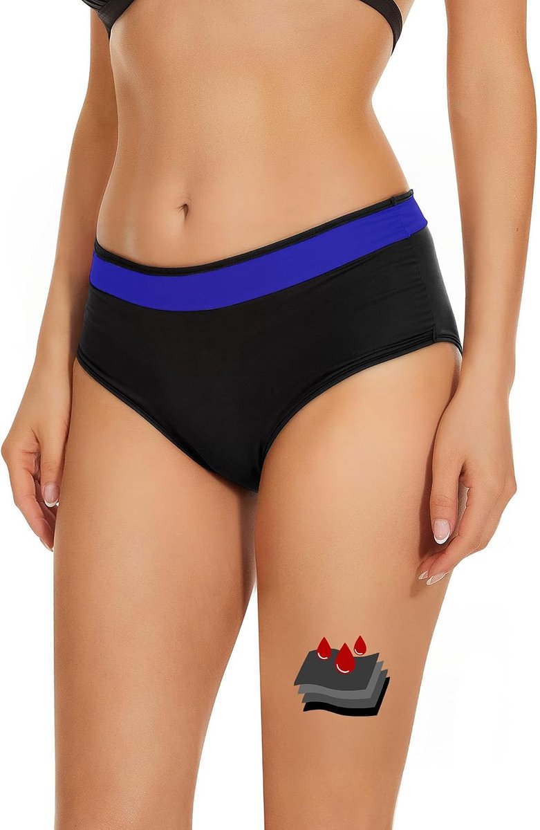Menstruatiebikinibroek voor meisjes en dames, middelhoge taille, menstruatiebadpak met 4-laagse bescherming, lekvrij, menstruatie-badmode voor lichte en middellange dagen, 2 tampons