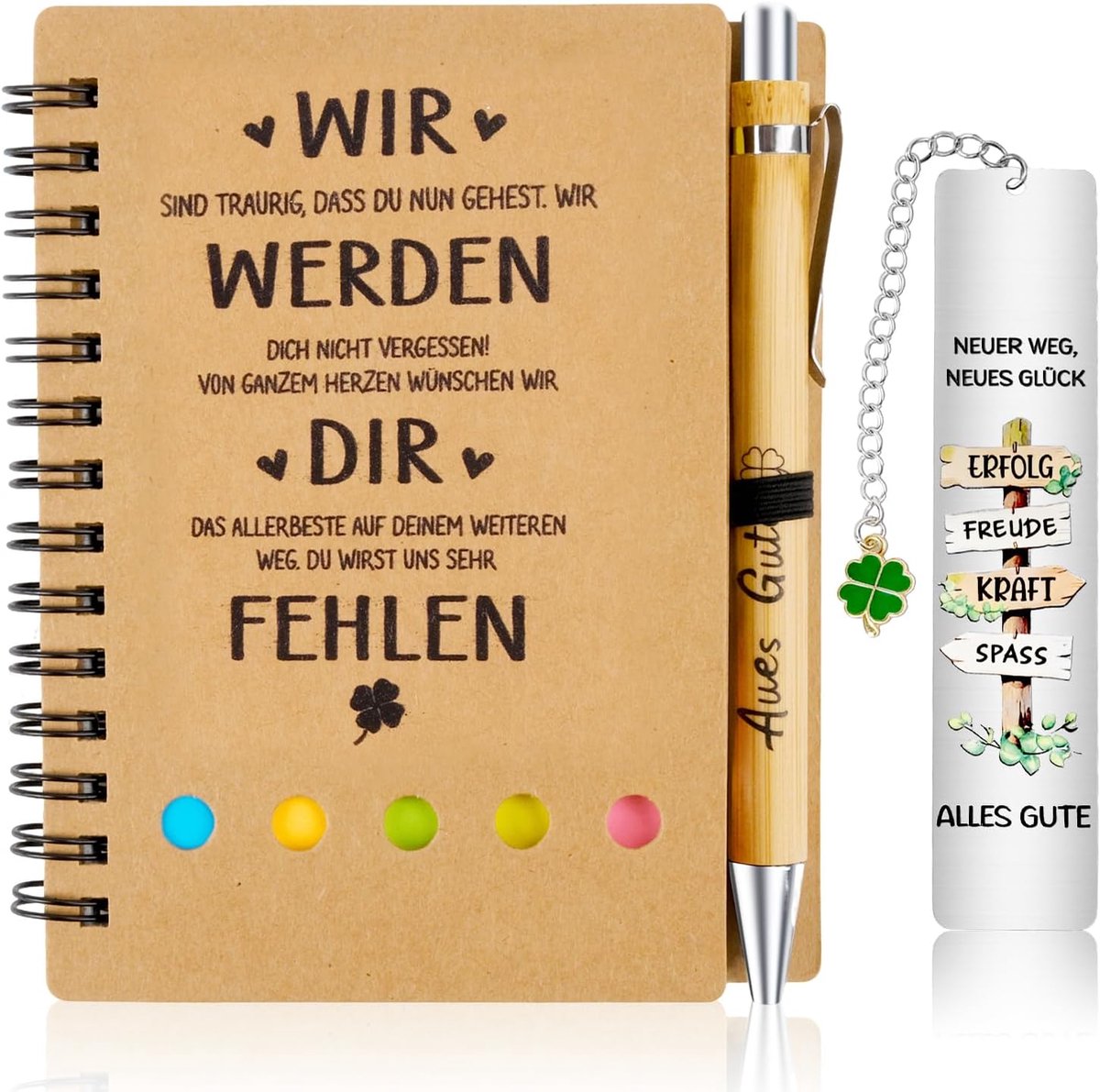 Afscheidscadeau voor collega's, 3-in-1 afscheid colleague notitieboek met houten balpen en bladwijzer, cadeau afscheid collega, bedankgeschenk voor collega's, baanwisseling pensioen cadeau (B)