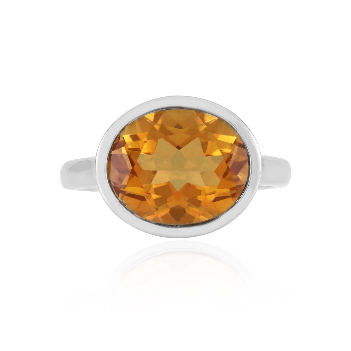 Cavill - Elegante Ring Dames - Platina Verguld 925 Zilver - Oranje Kwarts Ovaal 4,18 ct - Braziliaanse Edelsteen - MONOSONO Collectie