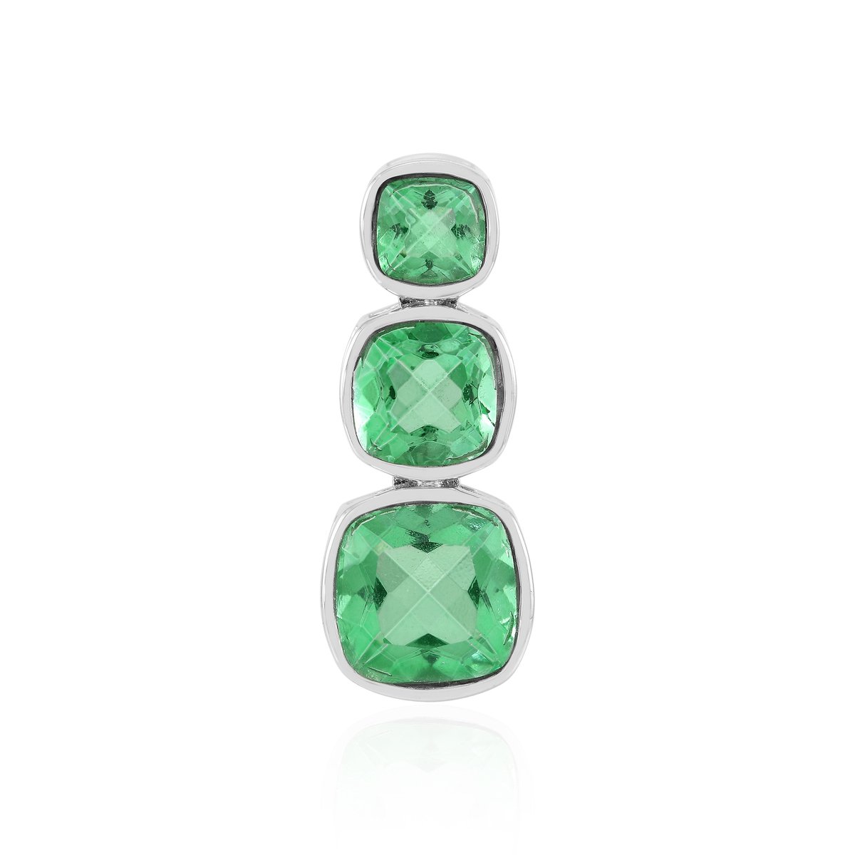 Cavill - Zilveren Hanger 925 Sterling Zilver - 6,683 ct Smaragdgroene Kwarts - Platina Verguld - Antiek Kussen Geslepen - Elegante Dames Sieraden