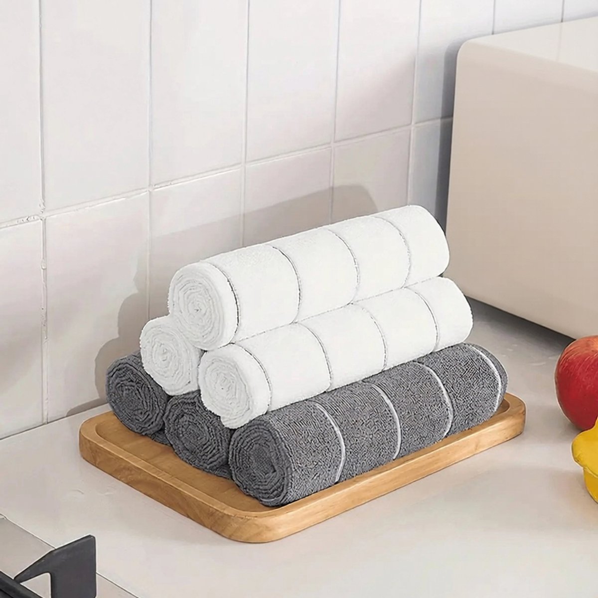 ZOQENX Set keukenhanddoeken microvezel met streepdessin, 6 stuks, wit en antraciet, 40 x 60 cm