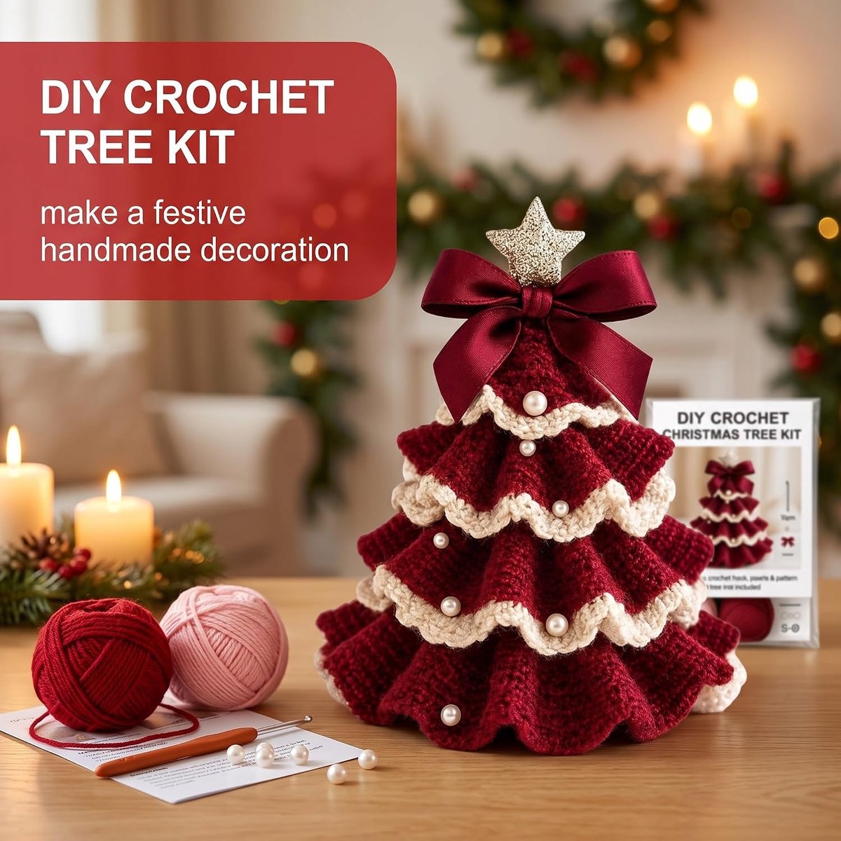 Kerstboom Haak Set, Beginner, Rood/Wit
