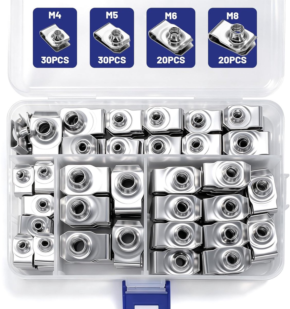 100 stuks plaatmoeren M4 M5 M6 M8 plaatmoeren assortiment set met