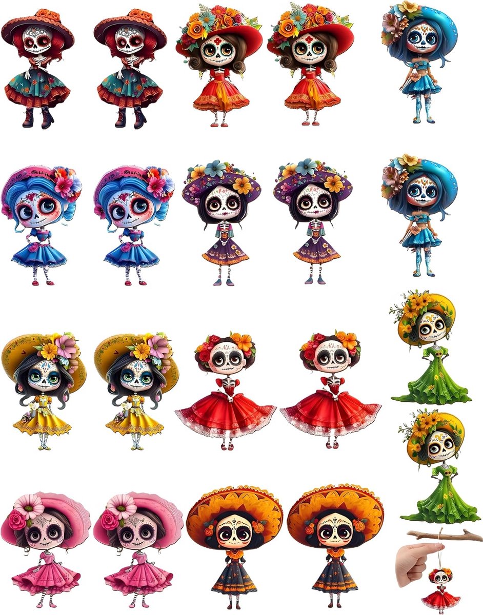 Dia de los Muertos decoraties, 20 stuks houten hangers, bruidskelet, Halloween-decoraties met touw, uv-print, ornamenten, dag van de doden, klaar voor gebruik