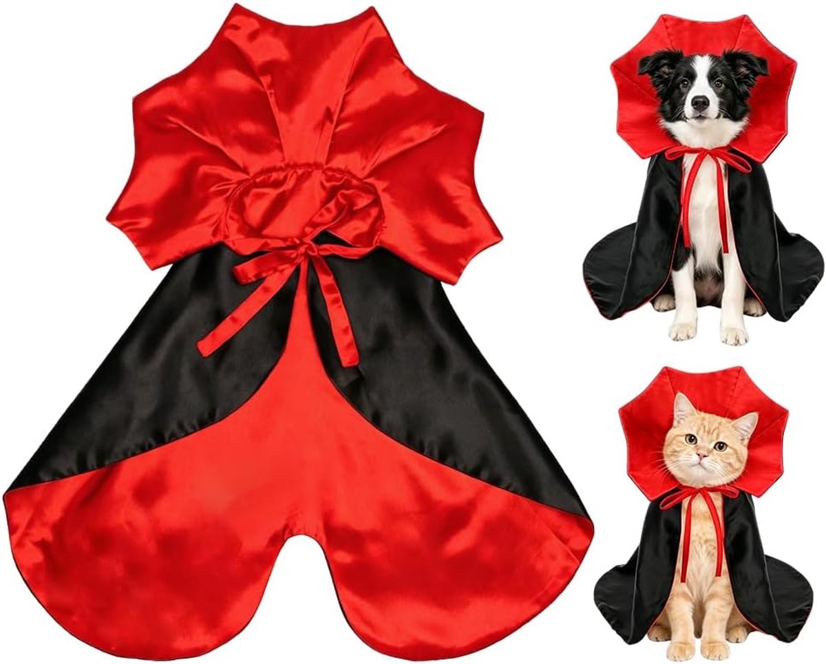 Halloweenkostuum voor honden en katten, cape, vampiercape voor huisdieren, vampierkostuum met klittenbandsluiting, huisdieroutfit voor grote, middelgrote en kleine honden en katten, ideaal