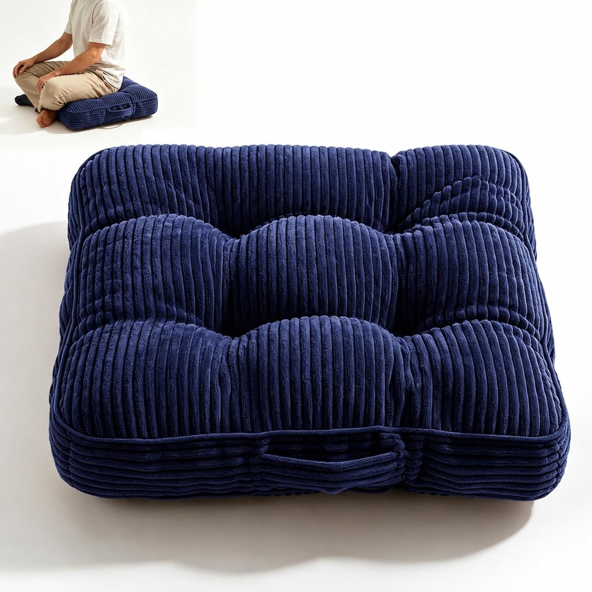 Zitkussen met schuimvulling, wasbaar antislip vloerkussen voor stoelen en banken binnen en buiten, blauw