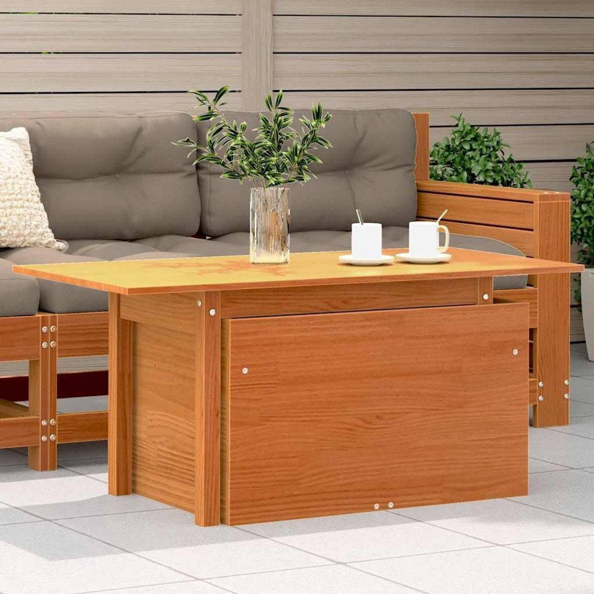 Tuintafel van massief grenen, 100 x 50 x 75 cm, bruin, gewaxt, met verstelbaar tafelblad van acaciahout, inklapbaar, converteerbaar tot eettafel voor tuin, terras, balkon