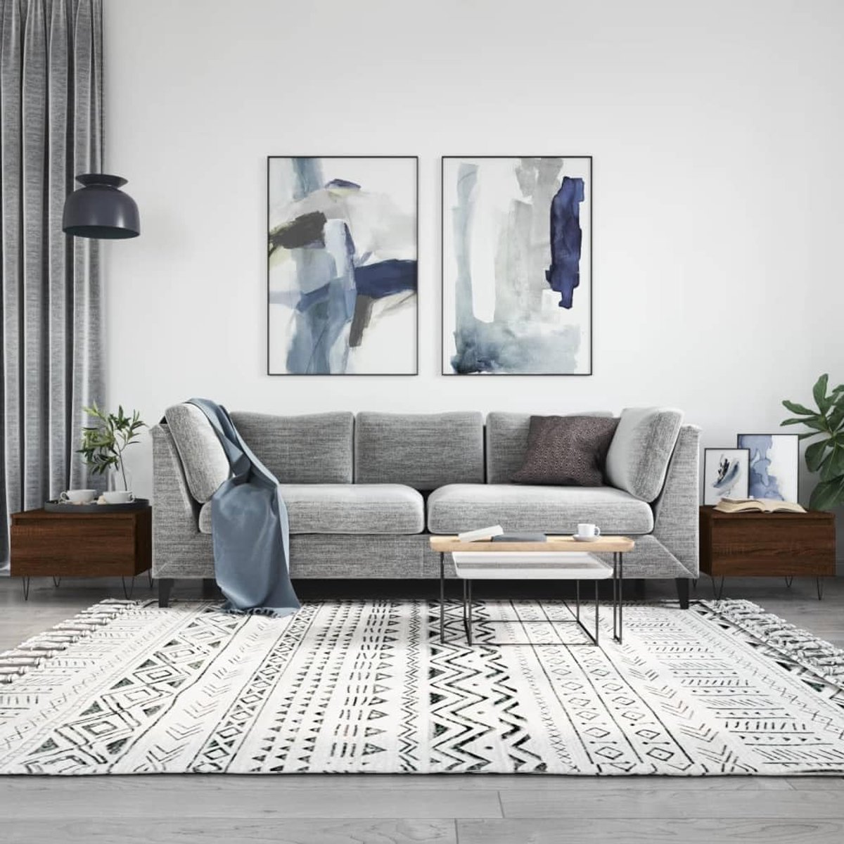 Hout met lade trendy set 2 stuks bruin eikenkleur