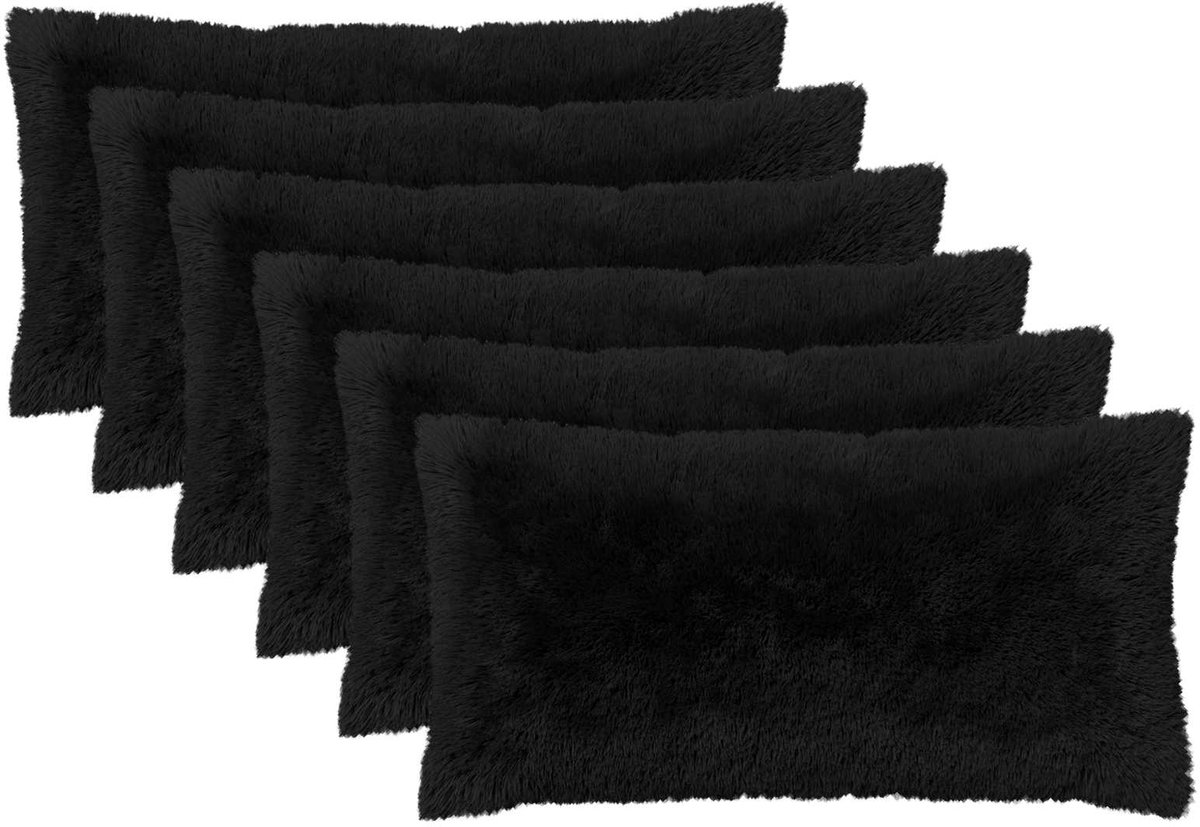 vidaXL Dekenkussen - 6 - st - HEERLEN - Zwart - 40 - x - 70 - cm - PV - Fleece